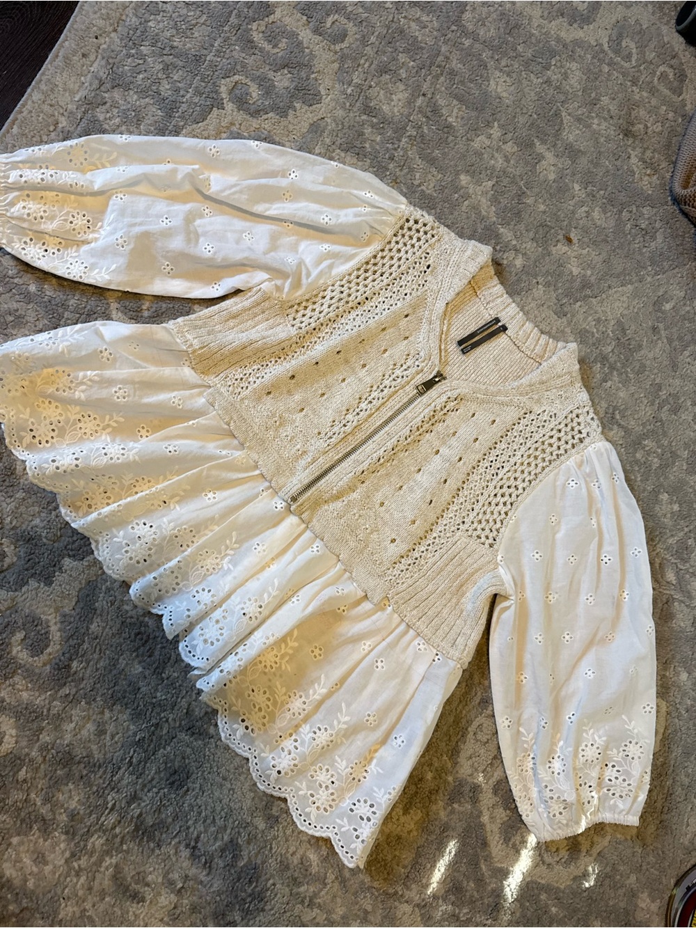 Anthropologie Cream Eyelet Peplum Knit Jacket
